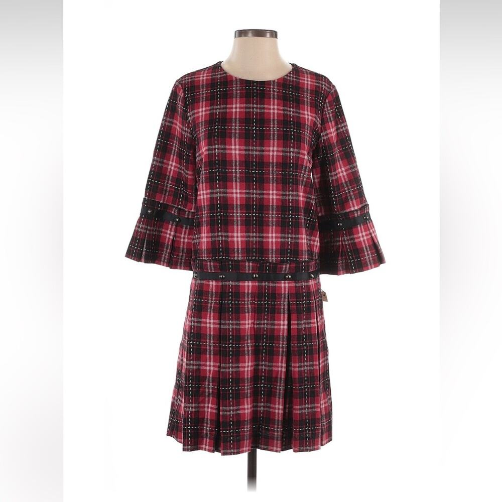 Tyler Boe red plaid pleated drop waist jamison dress, size small NWT
